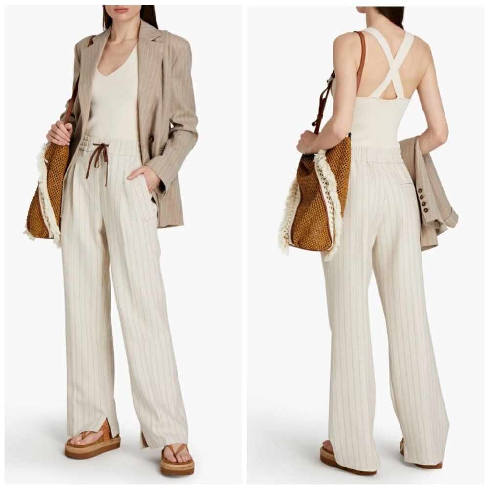 3.1 Phillip Lim Women's Striped Straight Leg Track Pants Ecru Tan